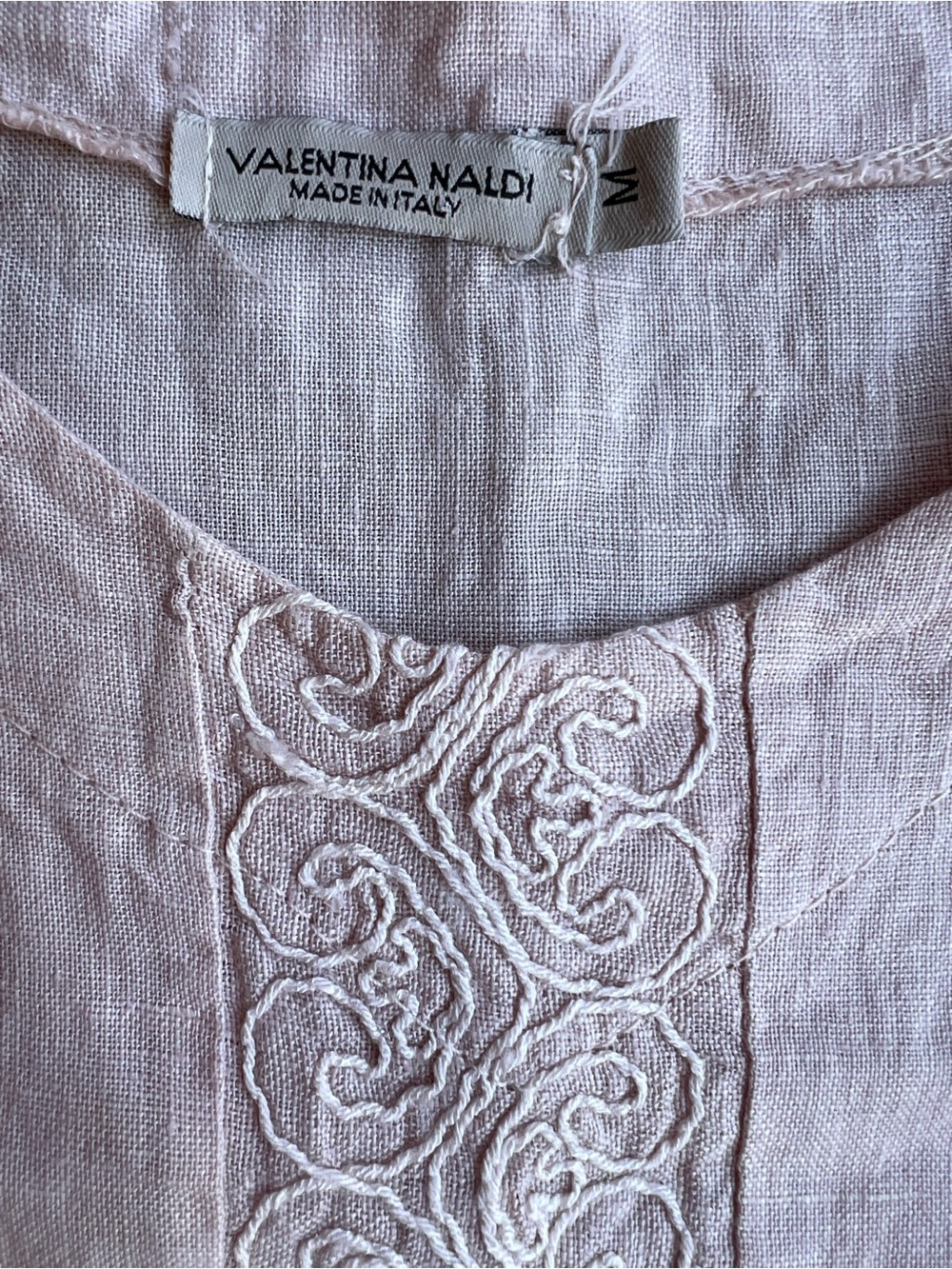 Valentina Naldi Blush Tunic/ Dress Sz M 100% Linen Embroidered Front Italy Boho - Picture 2 of 12